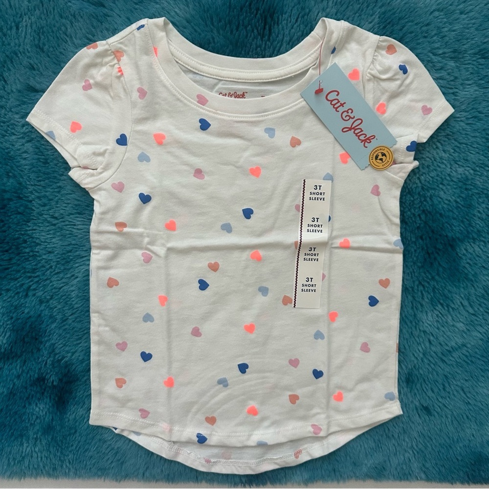 Cat & Jack Kids Heart Print White T-Shirt Size 3t